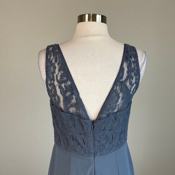 Adrianna Papell Lace and Crepe Sleeveless A-Line Evening Gown Blue Size 10 Dress - Picture 7 of 11